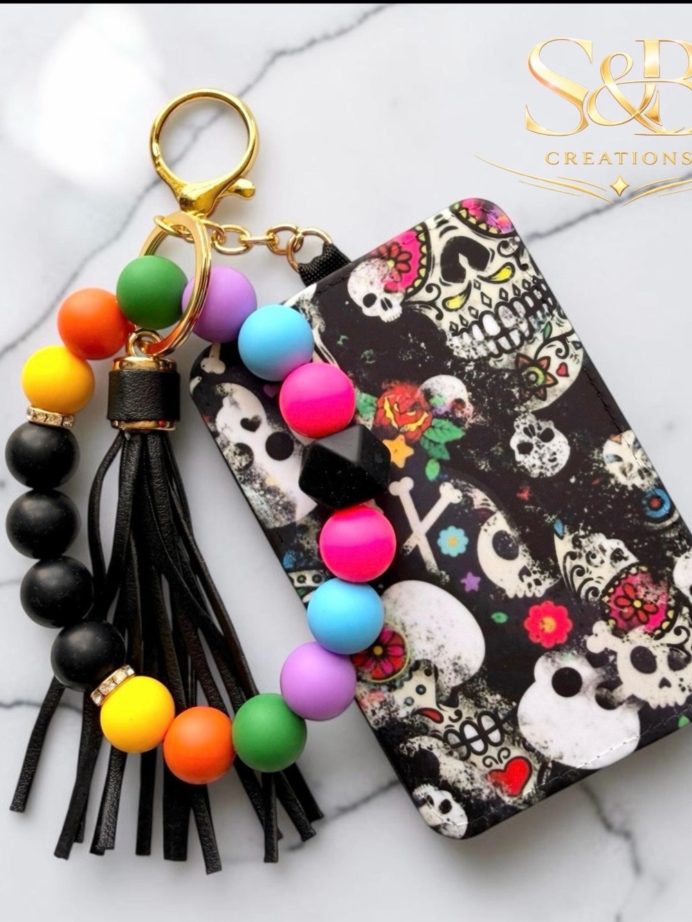 Colorful Sugar Skull Cardholder Wristlet